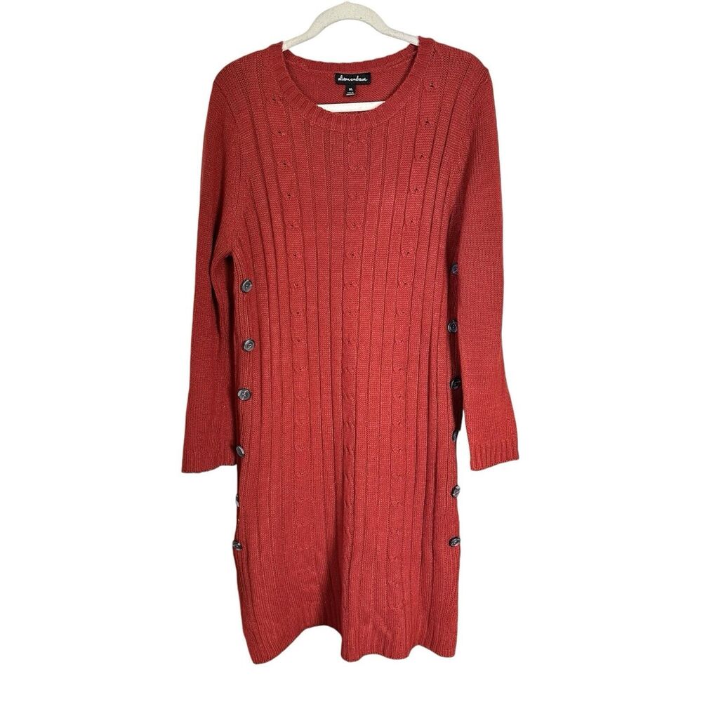 Alison Andrews Womens Sz XL Orange Knit Sweater Dress Button Accents Pullover